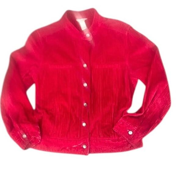 J Jill Women’s Red Corduroy Snap Button Jacket Size M Long Sleeve Casual Pockets - Picture 1 of 6